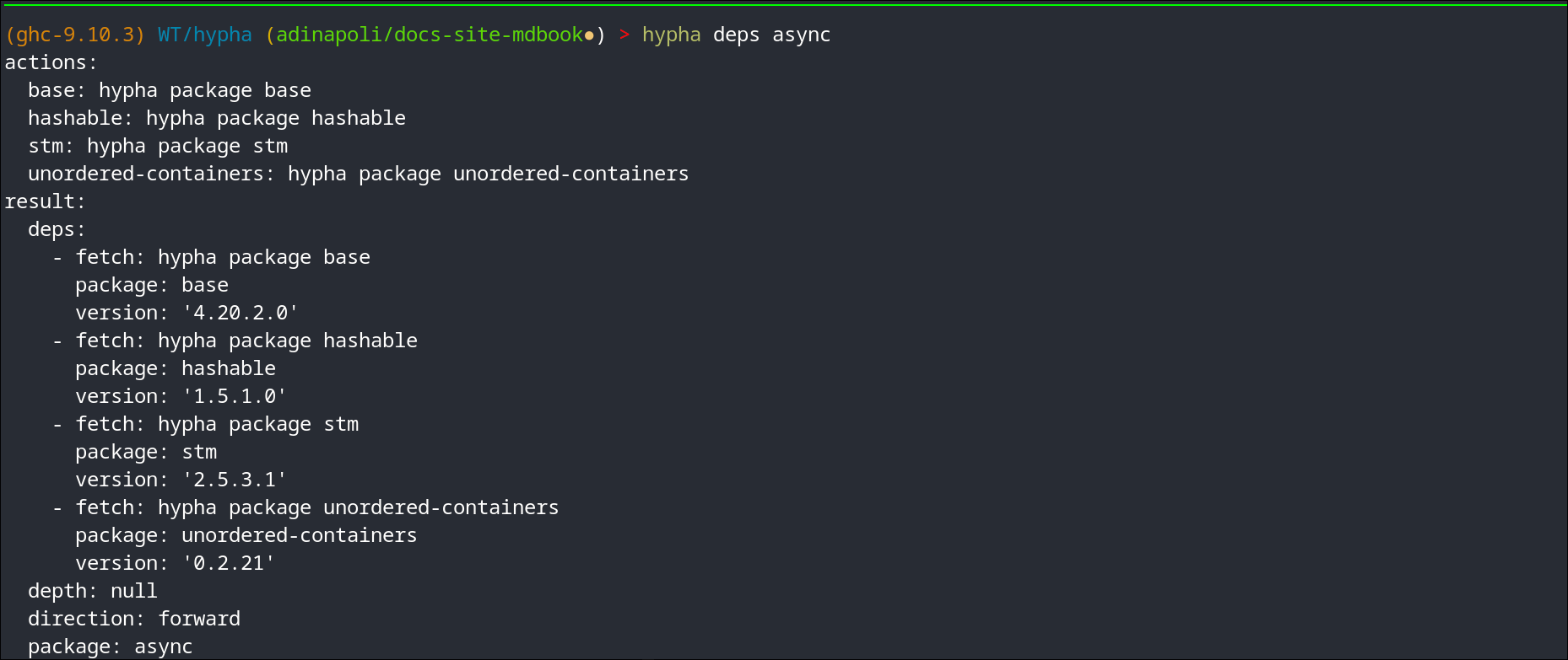 hypha CLI — default YAML output